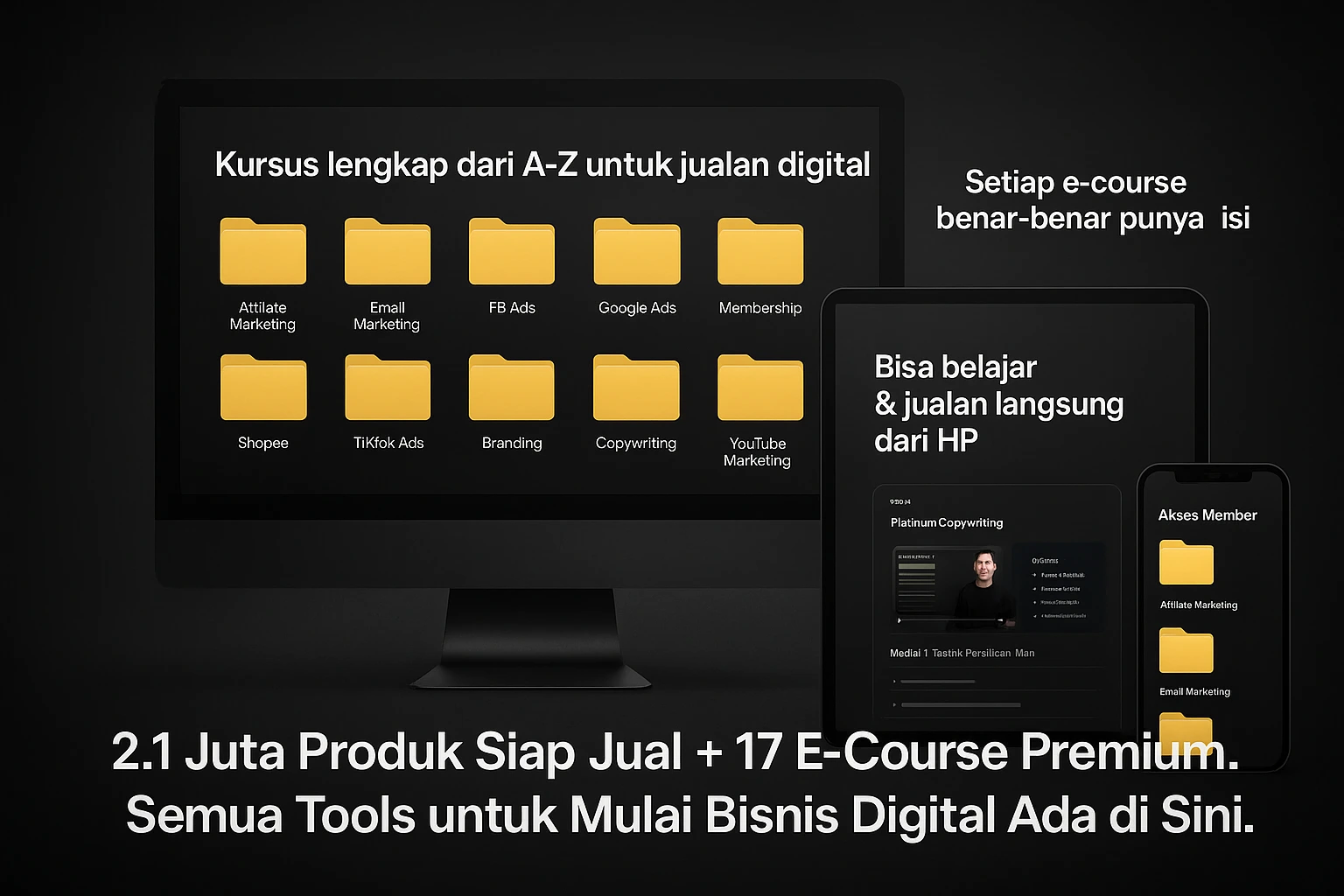 Dashboard Digital Dominance System: koleksi produk dan kursus